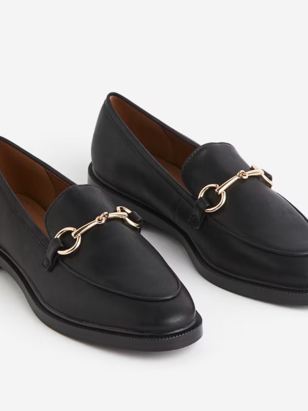 H&M Black Leather Loafers with Gold Chain Detail
